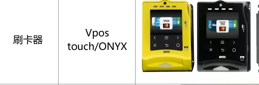 Nayax VPOS Touch and Onyx cashless payment terminal reference
